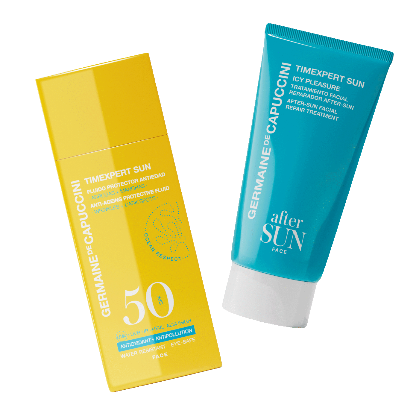 Live The Sun Set Timexpert Sun Anti-Ageing Protective Fluid SPF50 50ml & After-Sun Facial Repair Treatment – 50ml